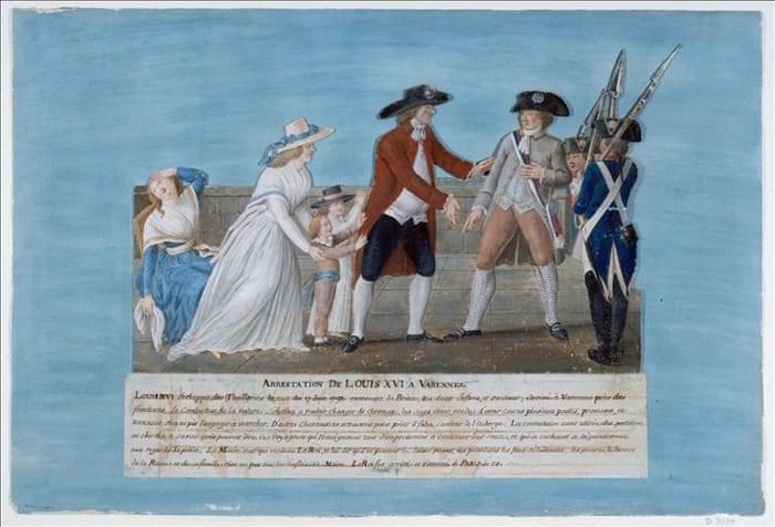 ジャン=バティスト・ルシュウール（Jean-Baptiste LE SUEUR）、《ヴァレンヌでのルイ十六世の逮捕》、ボール紙の上のグワッシュ
