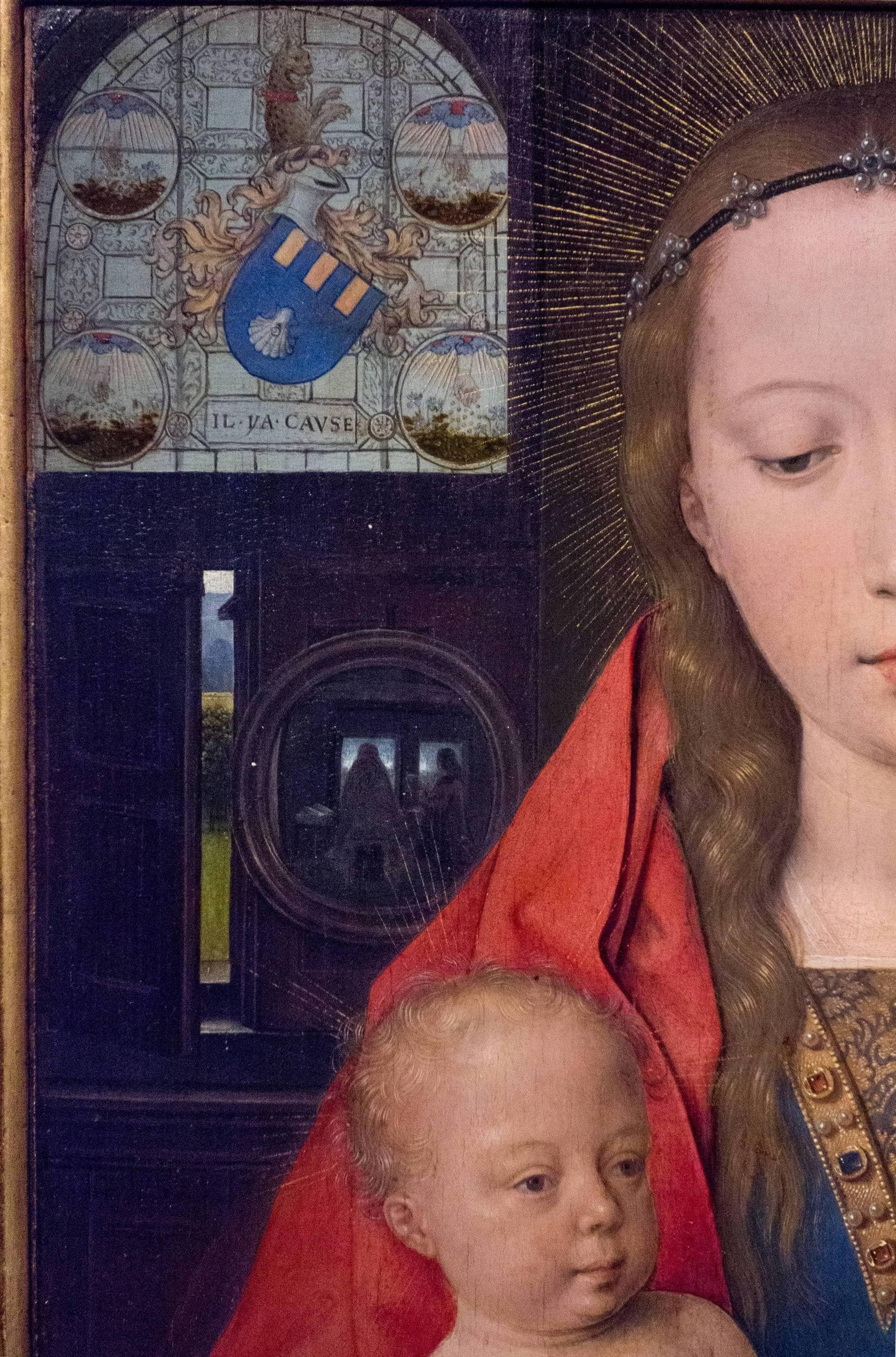 “Coat of arms of the van Nieuwenhove family”, “The mirror behind the Virgin”, details of left panel of the “Diptych of Maarten van Nieuwenhove”, Hans Memling Museum, Old St. John's Hospital, Bruges (Brugge)