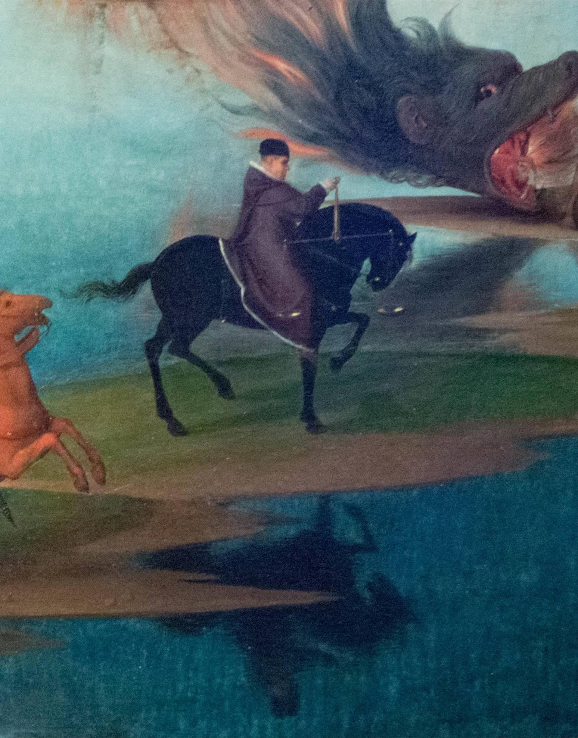 Hans MEMLING, “Triptyque de Jean-Baptiste et de Jean l'Évangéliste”, détail du volet intérieur droit, “le cheval noir”, Musée Hans Memling, Hôpital Saint-Jean, Bruges (Brugge) Hans MEMLING, “Triptyque de Jean-Baptiste et de Jean l'Évangéliste”, détail du volet intérieur droit, “le cheval noir”, Musée Hans Memling, Hôpital Saint-Jean, Bruges (Brugge)