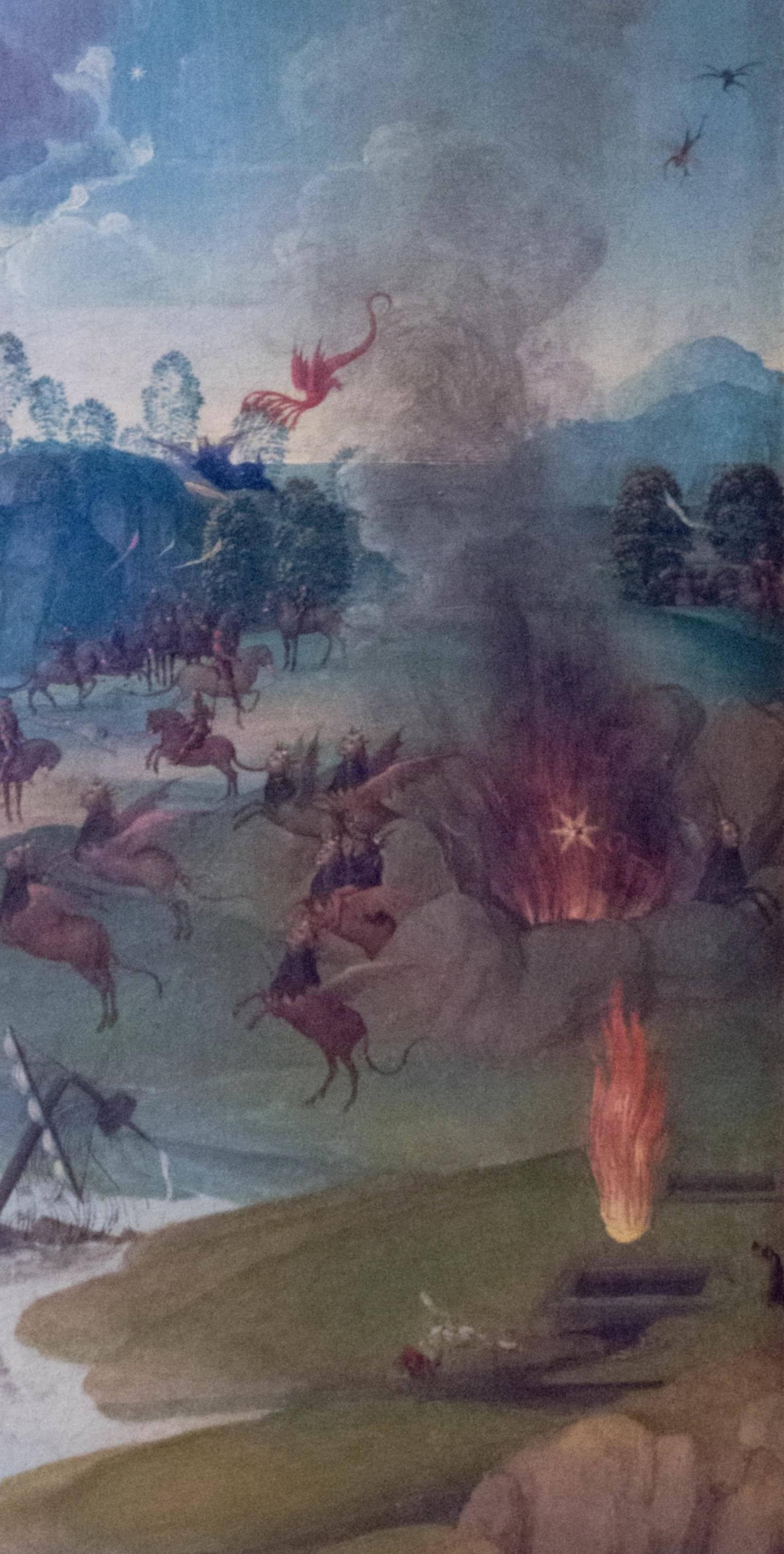 Hans MEMLING, “Triptyque de Jean-Baptiste et de Jean l'Évangéliste”, détail du volet intérieur droit, “la chute de l'étoile «Absinthe»”, Musée Hans Memling, Hôpital Saint-Jean, Bruges (Brugge) Hans MEMLING, “Triptyque de Jean-Baptiste et de Jean l'Évangéliste”, détail du volet intérieur droit, “la chute de l'étoile «Absinthe»”, Musée Hans Memling, Hôpital Saint-Jean, Bruges (Brugge)