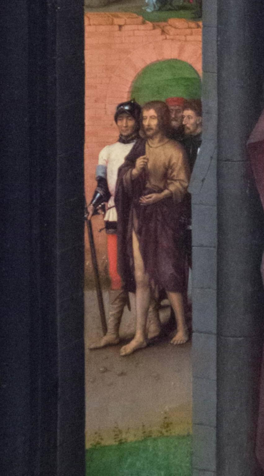 Hans MEMLING, “Triptyque de Jean-Baptiste et de Jean l'Évangéliste”, détail du panneau central, “Arrestation de Jean le Baptiste par ordre d'Hérode Antipas”, Musée Hans Memling, Hôpital Saint-Jean, Bruges (Brugge) Hans MEMLING, “Triptyque de Jean-Baptiste et de Jean l'Évangéliste”, détail du panneau central, “Arrestation de Jean le Baptiste par ordre d'Hérode Antipas”, Musée Hans Memling, Hôpital Saint-Jean, Bruges (Brugge)