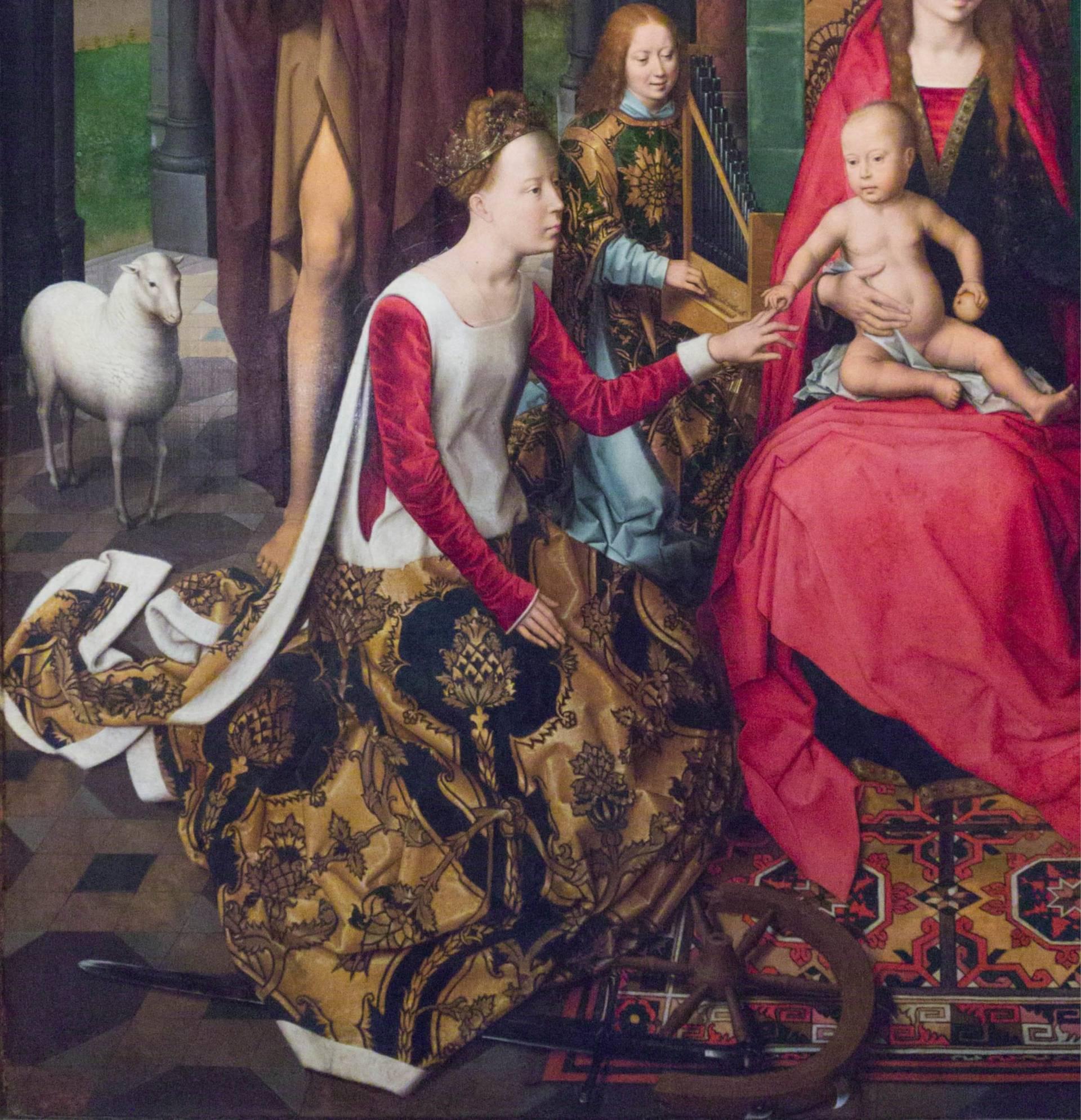 Hans MEMLING, “Triptyque de Jean-Baptiste et de Jean l'Évangéliste”, détail du panneau central, Catherine d'Alexandrie, Musée Hans Memling, Hôpital Saint-Jean, Bruges (Brugge) Hans MEMLING, “Triptyque de Jean-Baptiste et de Jean l'Évangéliste”, détail du panneau central, Catherine d'Alexandrie, Musée Hans Memling, Hôpital Saint-Jean, Bruges (Brugge)
