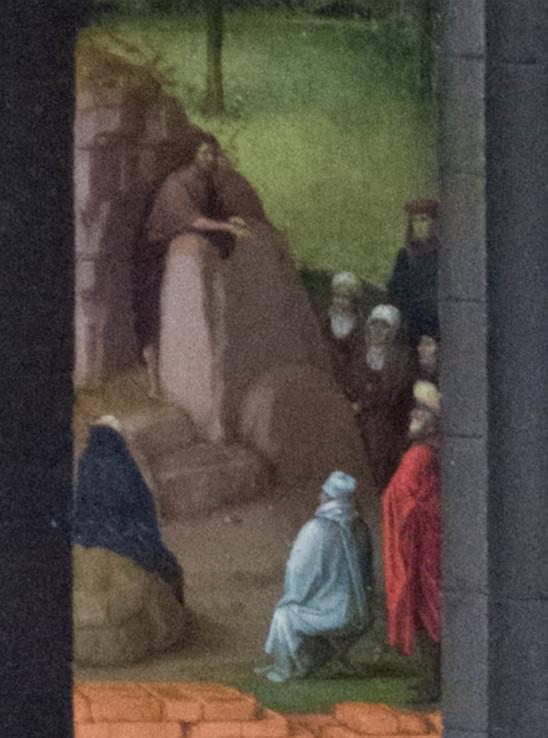 Hans MEMLING, “Triptyque de Jean-Baptiste et de Jean l'Évangéliste”, détail du panneau central, “Jean le Baptiste proclamant un baptême de conversion pour le pardon des péchés”, Musée Hans Memling, Hôpital Saint-Jean, Bruges (Brugge) Hans MEMLING, “Triptyque de Jean-Baptiste et de Jean l'Évangéliste”, détail du panneau central, “Jean le Baptiste proclamant un baptême de conversion pour le pardon des péchés”, Musée Hans Memling, Hôpital Saint-Jean, Bruges (Brugge)