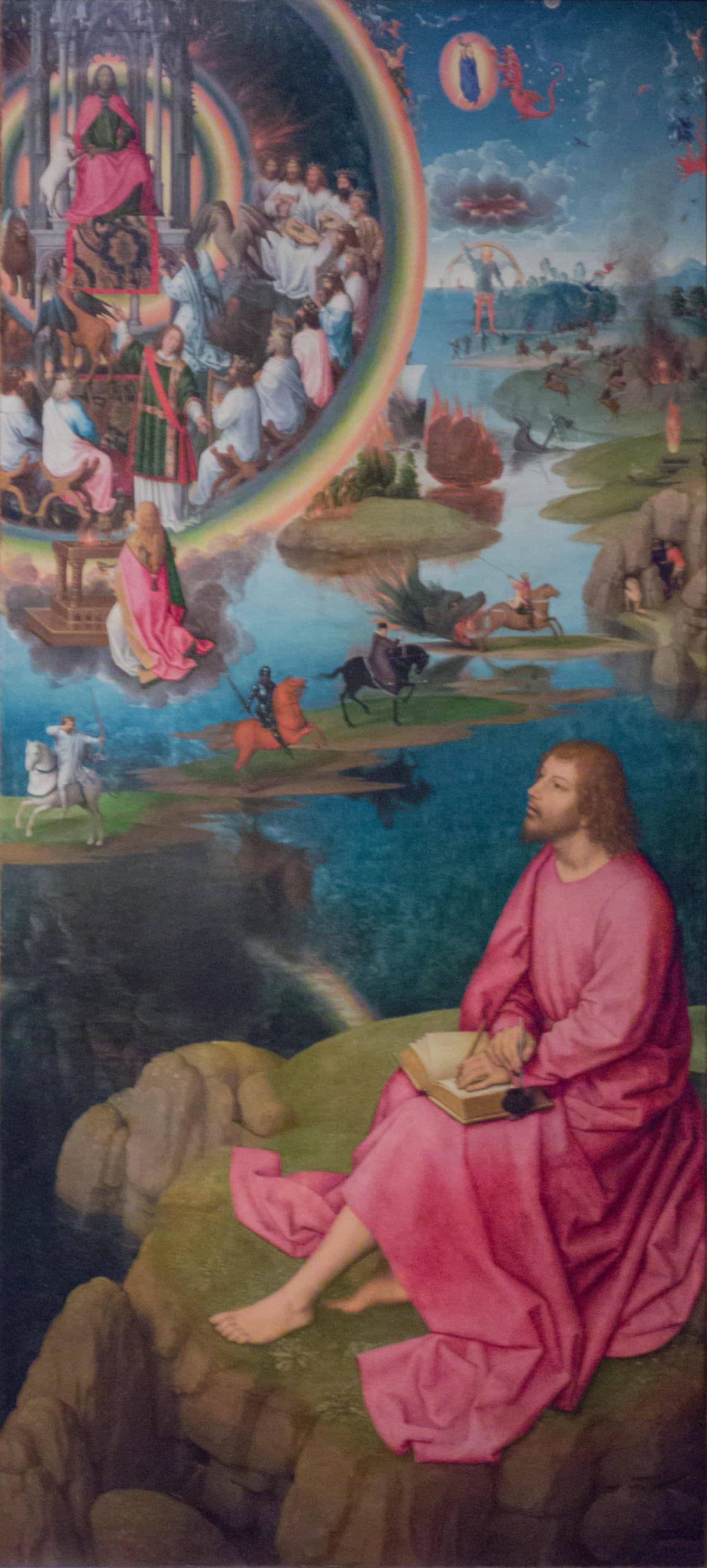 Hans MEMLING, “Triptyque de Jean-Baptiste et de Jean l'Évangéliste”, le volet intérieur droit, “Jean l'Évangéliste à Patmos”, Musée Hans Memling, Hôpital Saint-Jean, Bruges (Brugge) Hans MEMLING, “Triptyque de Jean-Baptiste et de Jean l'Évangéliste”, le volet intérieur droit, “Jean l'Évangéliste à Patmos”, Musée Hans Memling, Hôpital Saint-Jean, Bruges (Brugge)