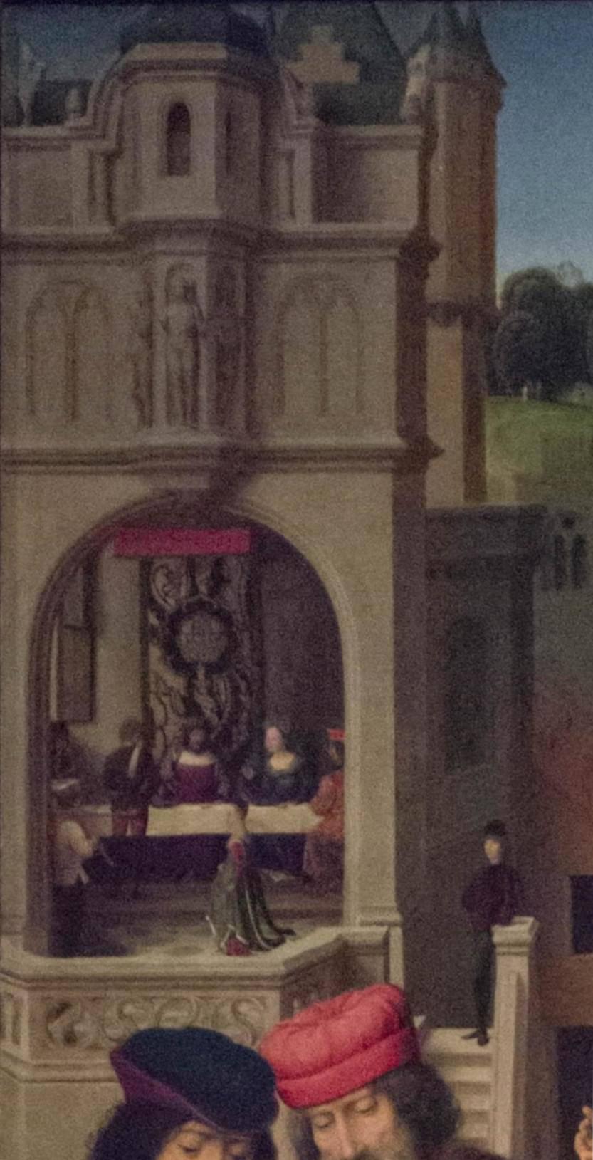 Hans MEMLING, “Triptyque de Jean-Baptiste et de Jean l'Évangéliste”, détail du volet intérieur gauche, “Arrestation de Jean le Baptiste par ordre d'Hérode Antipas”, Musée Hans Memling, Hôpital Saint-Jean, Bruges (Brugge) Hans MEMLING, “Triptyque de Jean-Baptiste et de Jean l'Évangéliste”, détail du volet intérieur gauche, “Arrestation de Jean le Baptiste par ordre d'Hérode Antipas”, Musée Hans Memling, Hôpital Saint-Jean, Bruges (Brugge)