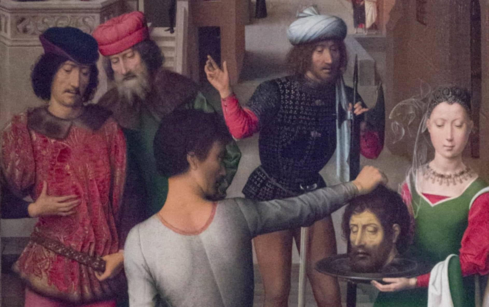 Hans MEMLING, “Triptyque de Jean-Baptiste et de Jean l'Évangéliste”, détail du volet intérieur gauche, “la tête de Jean le Baptiste”, Musée Hans Memling, Hôpital Saint-Jean, Bruges (Brugge) Hans MEMLING, “Triptyque de Jean-Baptiste et de Jean l'Évangéliste”, détail du volet intérieur gauche, “la tête de Jean le Baptiste”, Musée Hans Memling, Hôpital Saint-Jean, Bruges (Brugge)