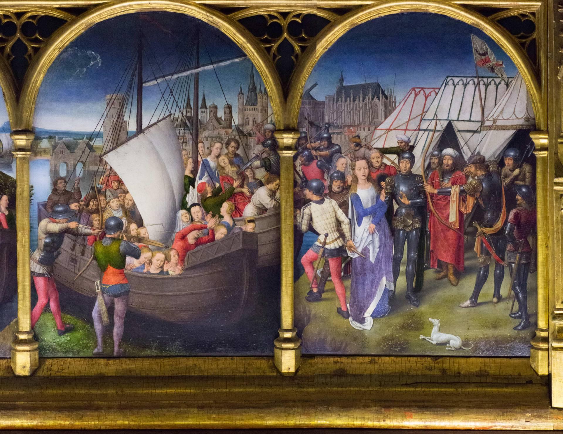 “Martyre de Onze Mille Vierges”, “Martyre de Sainte Ursule”, Châsse de Sainte Ursule, Musée Hans Memling, Hôpital Saint-Jean, Bruges (Brugge) “Martyre de Onze Mille Vierges”, “Martyre de Sainte Ursule”, Châsse de Sainte Ursule, Musée Hans Memling, Hôpital Saint-Jean, Bruges (Brugge)